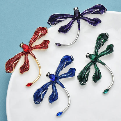 Wuli&baby Pretty Enamel Dragonfly Brooches For Women Unisex 4-color Rhinestone Insects Party Office Brooch Pins Gifts