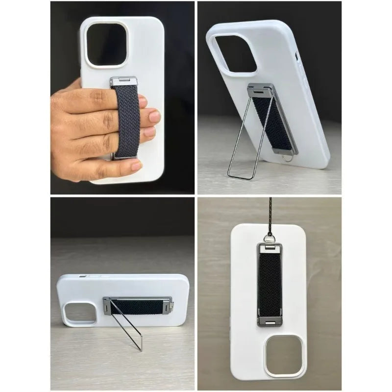 Foldable Sticky Back Phone Stand with Rainbow Strap Breathable Design and Lanyard Hole Multi Functional Portable Holder