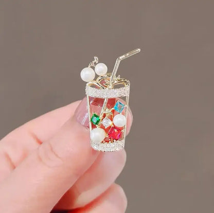 Cute Mini Brooch Pins Colorful Crystal Fruit Bowknot Flower Neckline Lapel Pin for Women Girls Buckle Jewelry Gifts