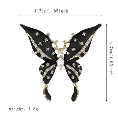 Vintage Rhinestone Black Butterfly Brooches Inlaid Cubic Zirconia Insect Metal Enamel Pins for Women Clothing Accessories