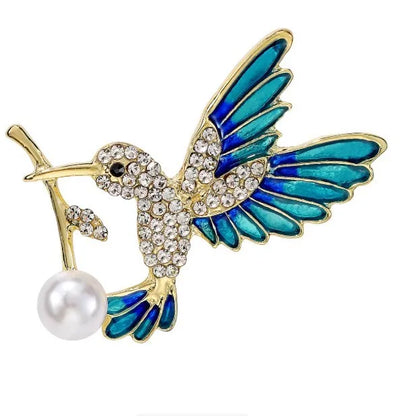 Lucky Hummingbird Bird Brooches Enamel Swallow Sparrow Pin with Rhinestone for Women Men Backpack Gifts Jewelry Accessories
