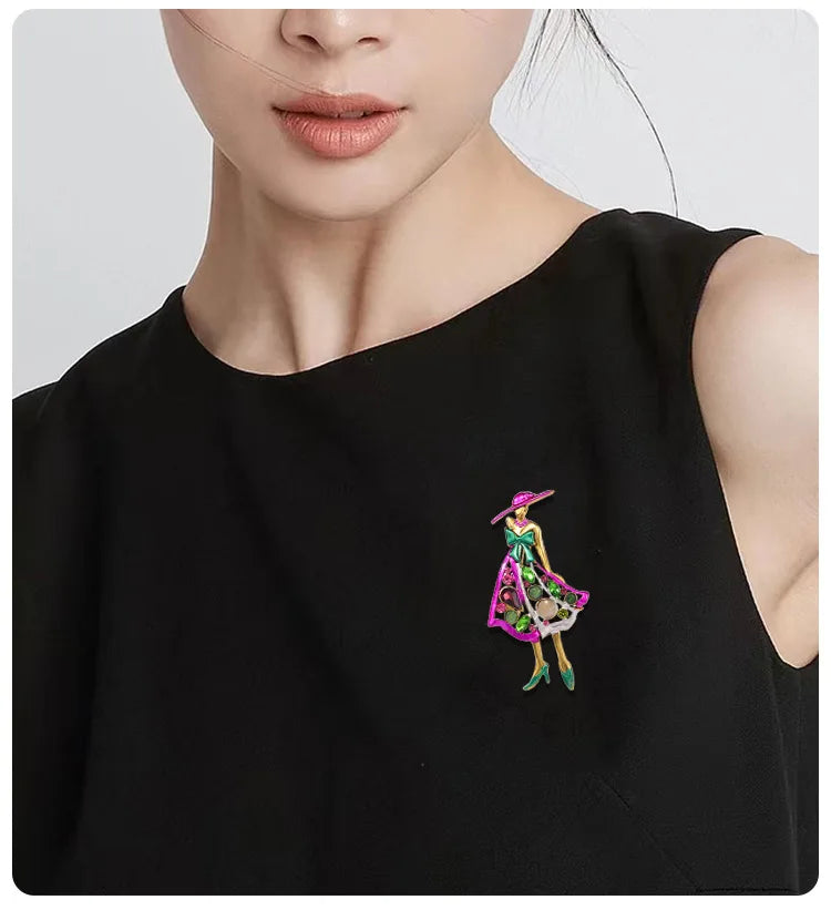Exquisite Hollow Out Elegant Lady Crystral Enamel Brooch Badges Fashion Classic Women Drip Oil Pin Jewelry