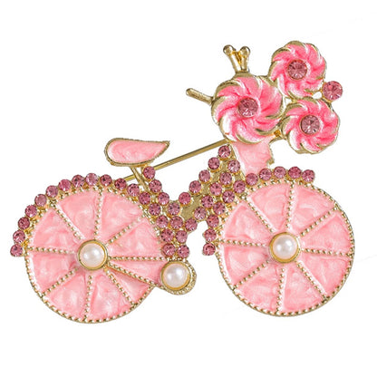 Cartoon Cute Pink Flower Bicycle Brooches For Women Girls Temperament Exquisite Fashion Pins Clothing Accessories Gifts