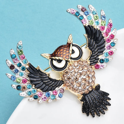 Wuli&baby Classical Flying Owl Brooches For Women Men Lovely Rhinestone Bird Animal Party Casual Brooch Pins Gifts