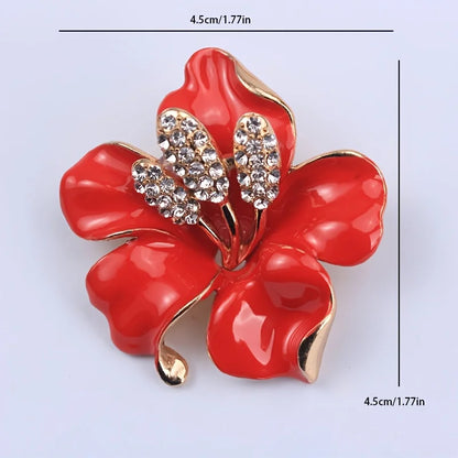 Fashion Red Green Pink Rhinestone Flower Brooch for Women Alloy Beautiful Flower Pin Jewelry Accessories Gift