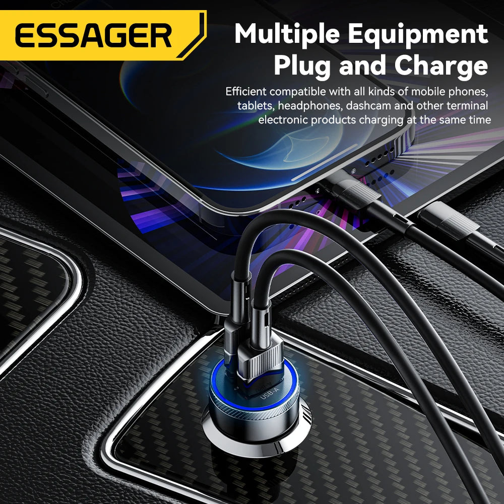 Essager 54W USB Car Charger 5A Fast Charge 3.0 QC  SCP AFC 30W USB Type C Quick Charging For Xiaomi poco iPhone Huawei Samsung