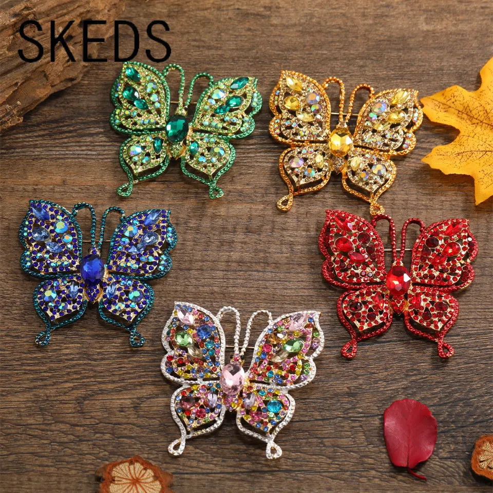 Women  Classic Vintage Luxury Crystal Butterfly Brooches Pins Exquistie Fashion Shiny Rhinestone Insect Series Accessories