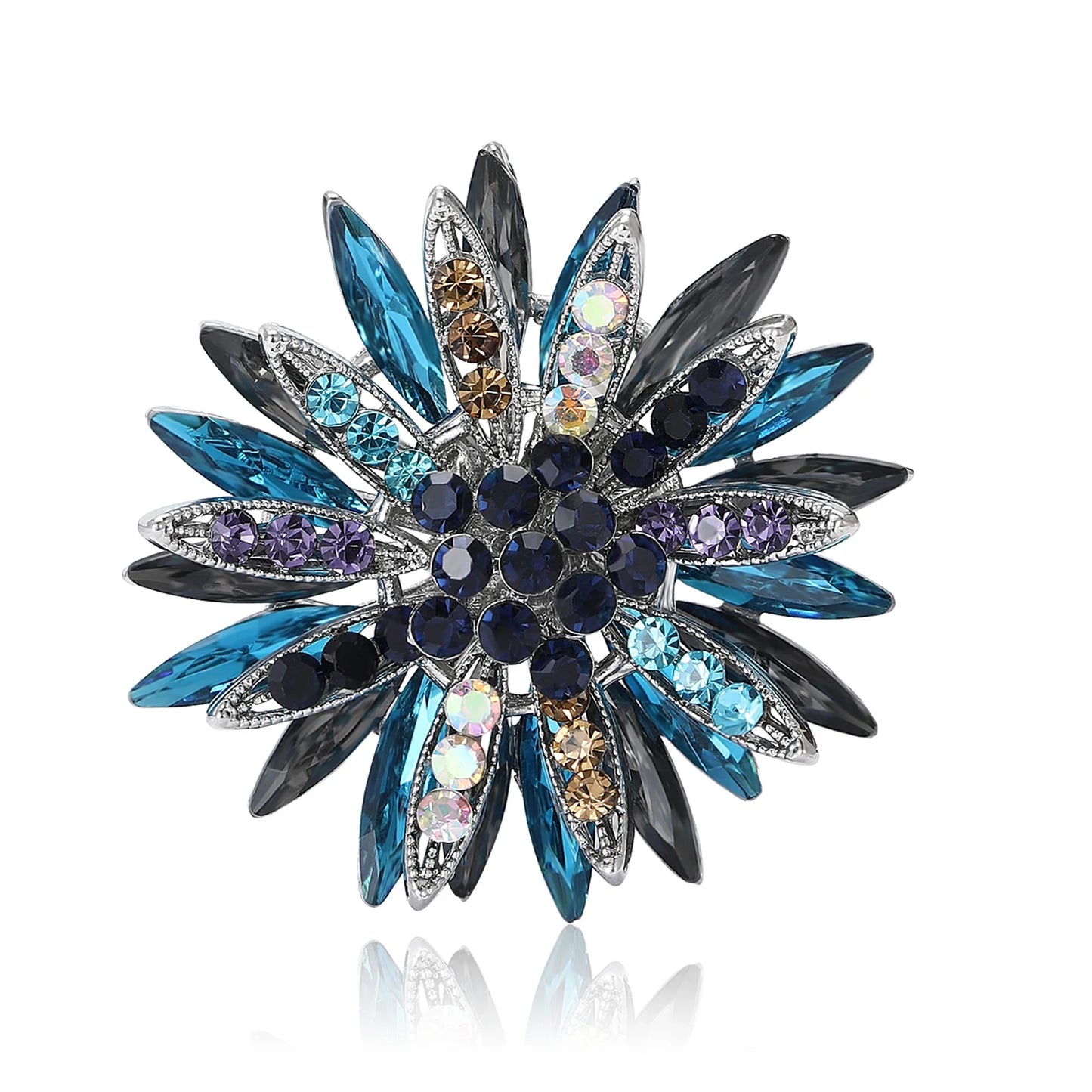 Beaut&Berry Luxury Rhinestone Sunflower Brooches for Women Unisex Plant Pins Friends Party Gifts Banquet Jewellery Accessories