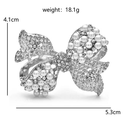 Wuli&baby Beautiful Pearl Bowknot Brooch Pins For Women Unisex Rhinestone Bow Office Party Brooches Fashion Jewelry Gifts