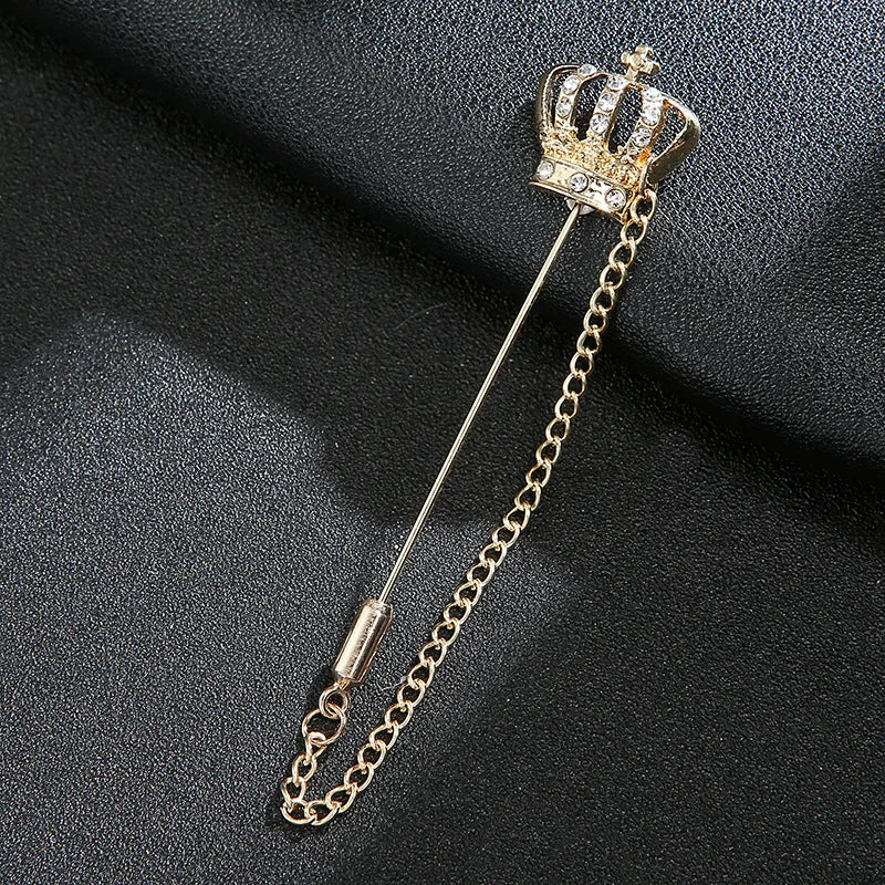 Crown Chain Brooch Vintage Tassel Crystal Brooch Temperament Rhinestone Lapel For Women Dress Mens Shirt Suit Set Collar Jewelry