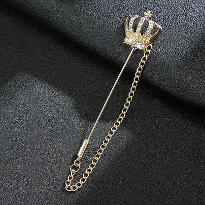 Crown Chain Brooch Vintage Tassel Crystal Brooch Temperament Rhinestone Lapel For Women Dress Mens Shirt Suit Set Collar Jewelry