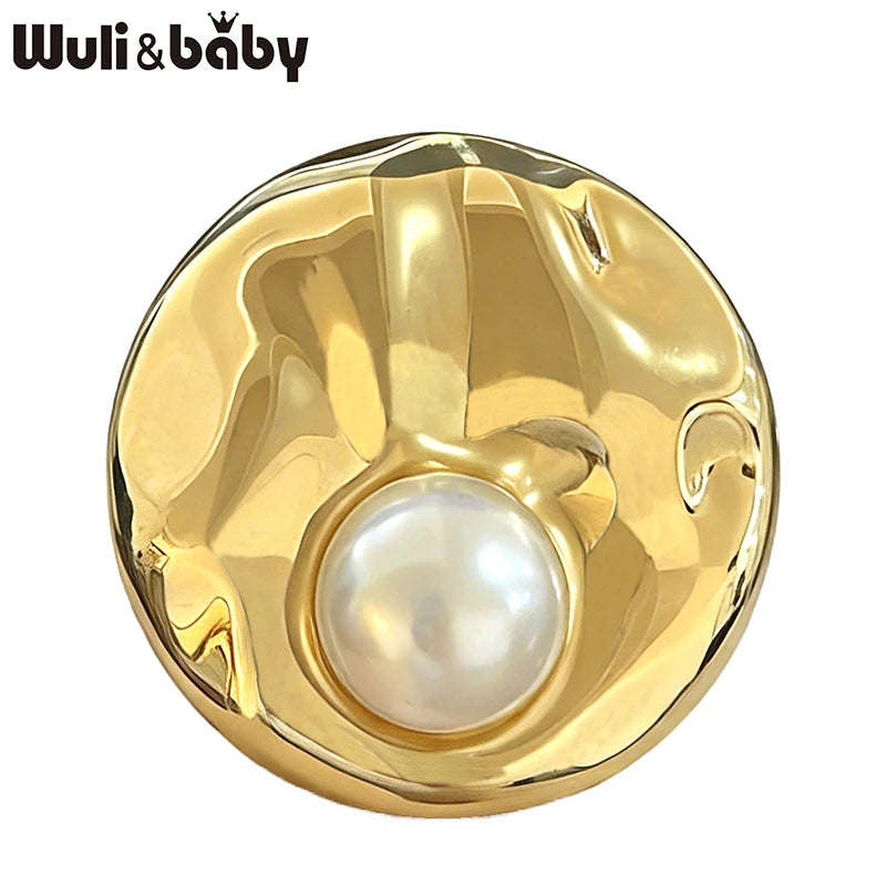 Wuli&baby Pearl Alloy Round Brooches For Women Unisex 2-color Geometric Party Office Brooch Pins Gifts