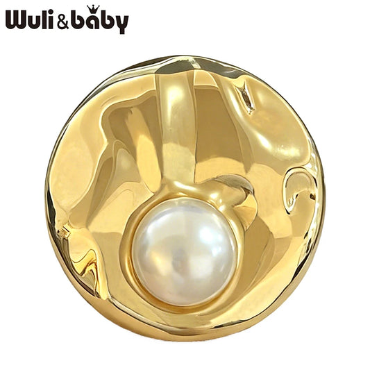 Wuli&baby Pearl Alloy Round Brooches For Women Unisex 2-color Geometric Party Office Brooch Pins Gifts