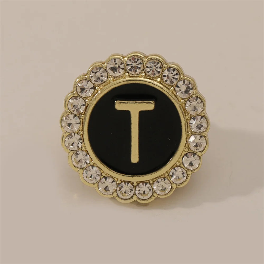 26 English Initials A-Z Brooches Classic Full Around Crystal Golden Alphabet Pins For Women Men Girls Clothes Bag Jewelry Gift