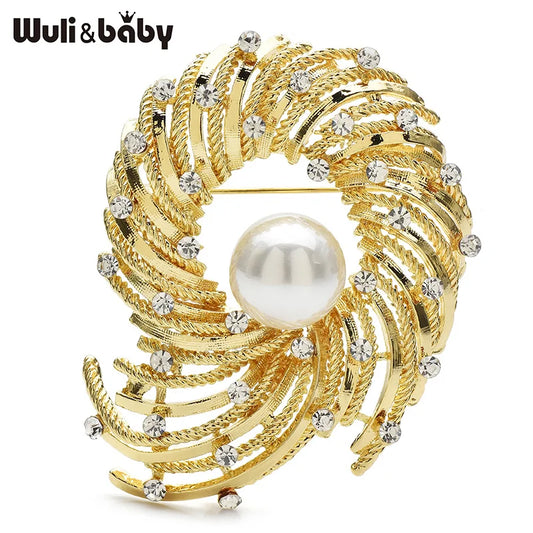 Wuli&baby Elegant Pearl Round Brooches multiple colors High Quality Pearl Metal Flower Brooch For Women's Clothes Pins Gifts