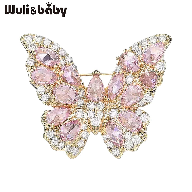 Wuli&baby Lovely Butterfly Brooches Pins Crystal Insects Summer Brooch Pin For Women Lady Fashion Jewelry Gifts