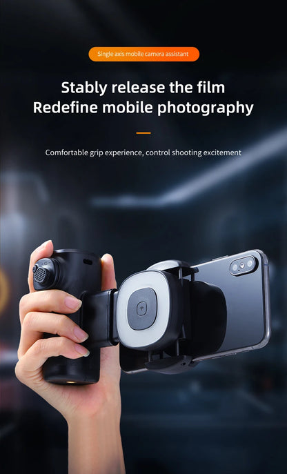 Single-Axis Phone Grip with Bluetooth LED Selfie Light, Adjustable Angle for Smartphone Photography, Video Live Streaming
