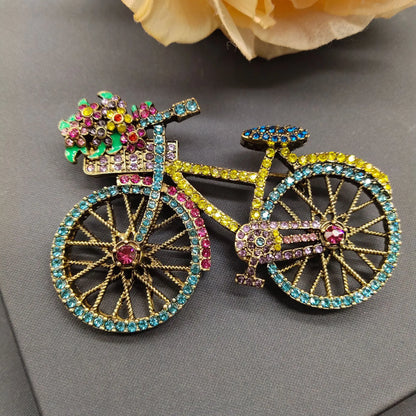 Fashion Women Men Vintage Baroque Bicycle Flower Full Crystal Badges Pins Palace Unisex Exquistie Bike Jewelry Accessories