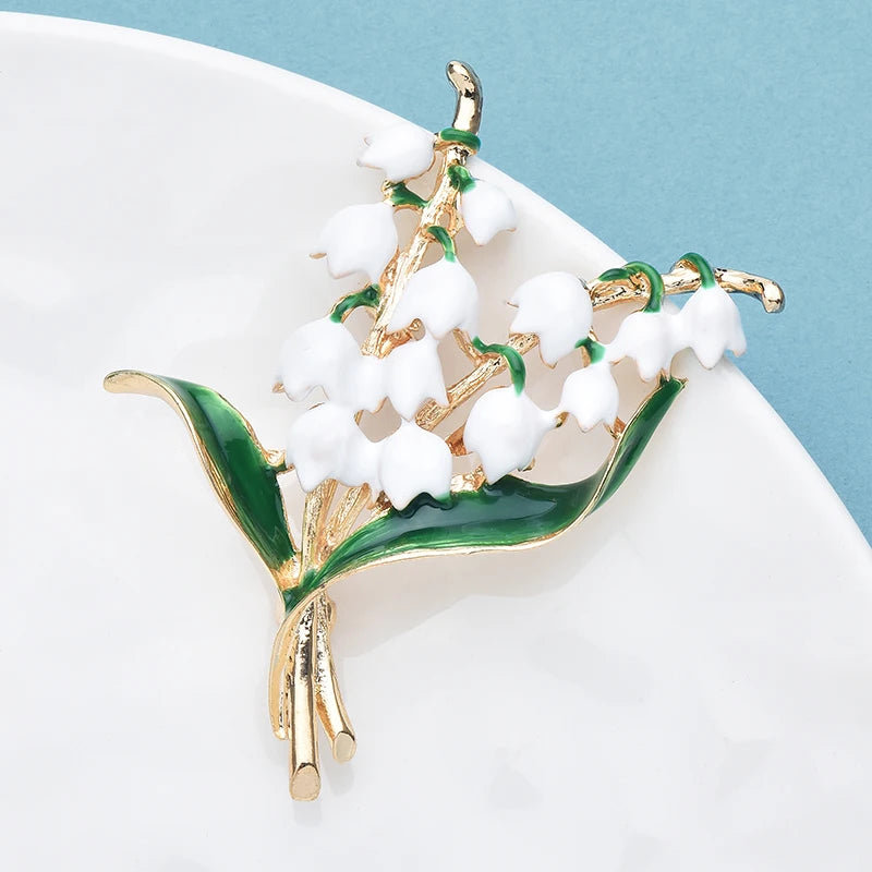 Wuli&baby Enamel Lily of the Valley Brooches White Flower Brooch Pins For Women Jewelry Accessory Gift Dress Badge