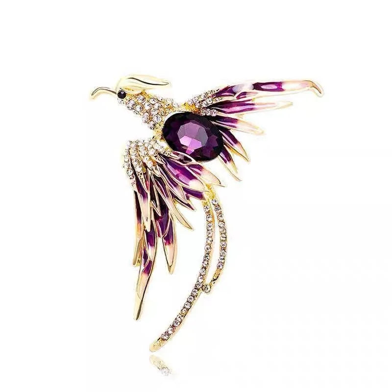 Luxury Crystal Phoenix Bird Brooches For Women Men Unisex Colorful Yellow Enamel Pins Chinese Birds Party Office Jewelry Gifts