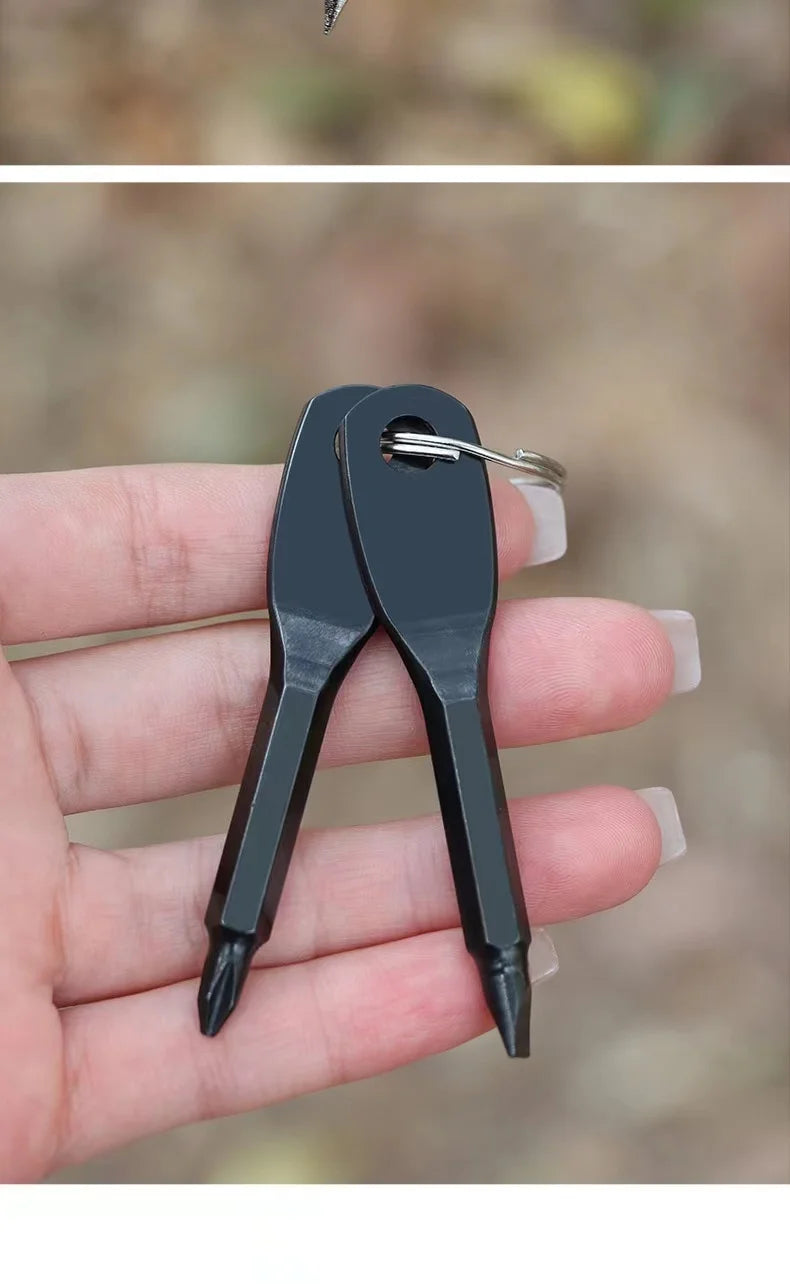 Portable screwdriver, outdoor EDC, portable multifunctional tool, flat screwdriver, cross screwdriver with keyring