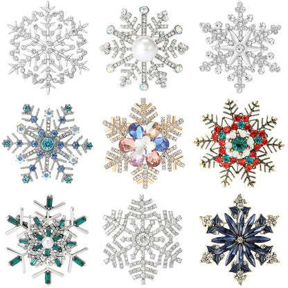 Christmas Rhinestone Snowflake Brooch for Women Unisex Pearl Ice Crystal Pin Event Party Backpack Decoration Clothes Accessories