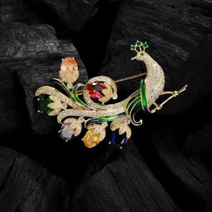 Exquisite Crystal Bird Brooch Women Badges Rhinestone Peacock Open Screen Party Lapel Pin Accessories