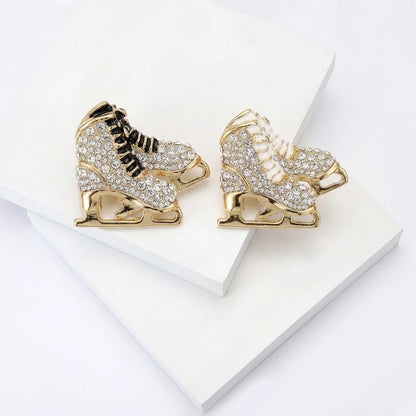 Beaut&Berry Luxury Rhinestone Skating Ice Skates Brooches for Women Unisex Novelty Pins Casual Party Jewelry Accessories Gifts