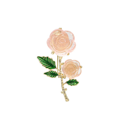 Sweet Pink Translucent Rose Brooches for Women Creative Flower Pins Fresh Plant Coat Suit Jewelry Accessories Gifts
