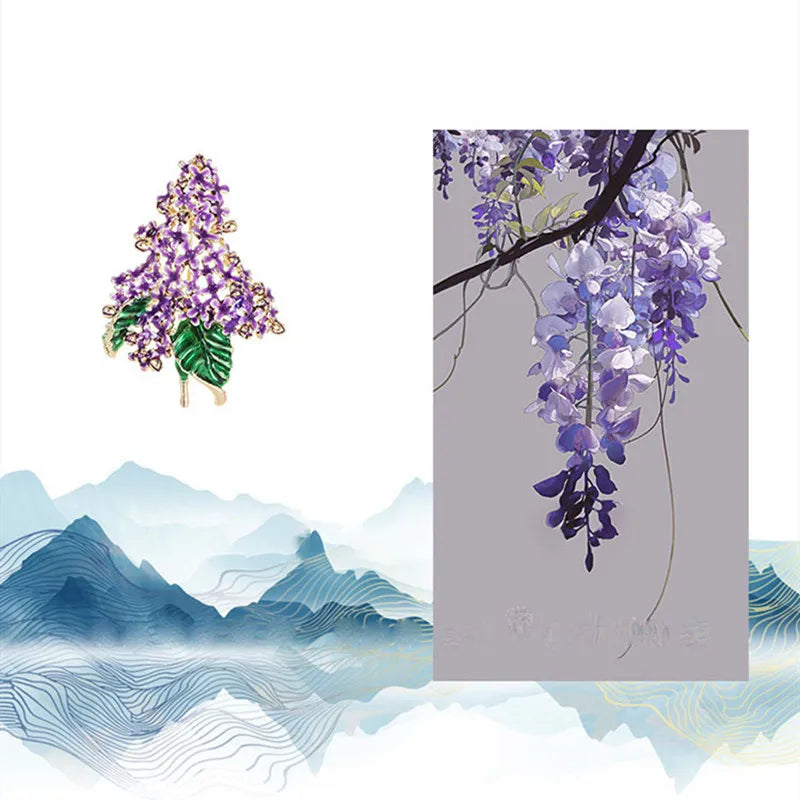 Ajojewel Purple Lilac Flower Brooch For Woman Beautiful Enamel Plant Jewelry Suit Pin Wholesale