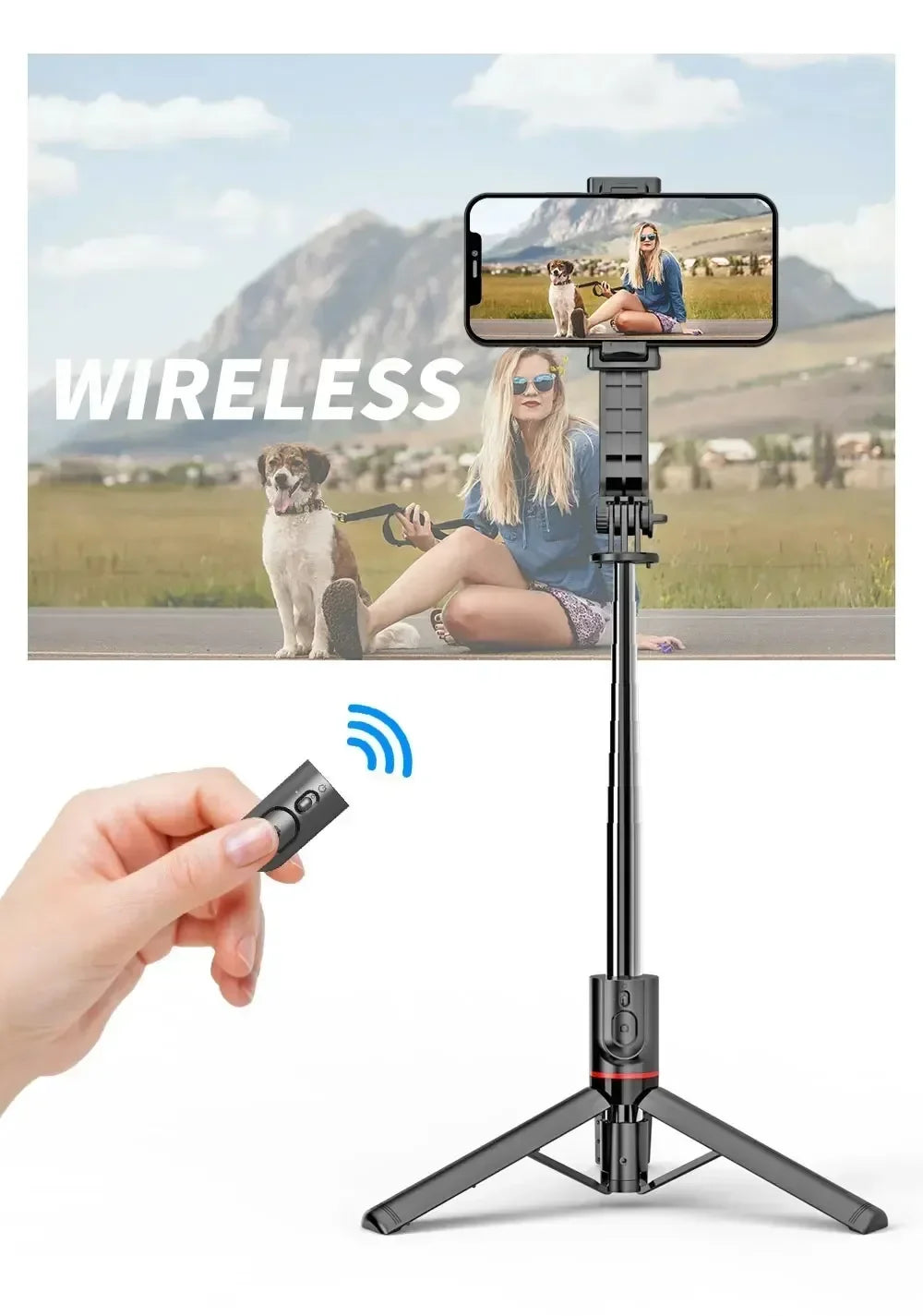 Wireless Selfie Stick for Smartphone 44 Inch Tripod with Bluetooth Remote Foldable Stand for Vlog Shooting Record