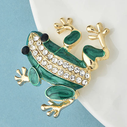 Wuli&baby Lovely Enamel Frog Brooches For Women Unisex Rhinestone Classic Animal Casual Office Brooch Pins Gifts