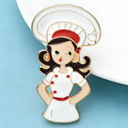 Wuli&baby Lovely Enamel Cook Girl Brooches For Women Clothes Backpack's Brooch Pins Badge Gifts