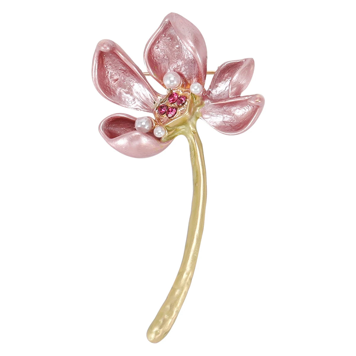 Beaut&Berry Classic Enamel Pearl Lotus Brooches for Women Plant Pins Friends Party Gifts Banquet Jewellery Accessories