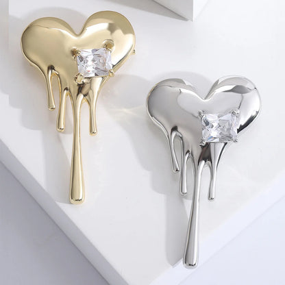Fashion Simple Alloy Melting Heart Brooches For Women Unisex Crystal Square Enamel Love Heart Brooch Pins Casual Jewelry Gifts