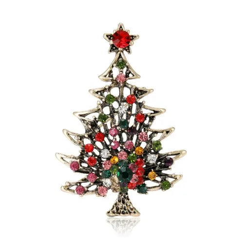 Green Rhinestone Christmas Tree Brooches Pins For Women Man Unisex Crystal Jewelry Gifts Clothes Accessories