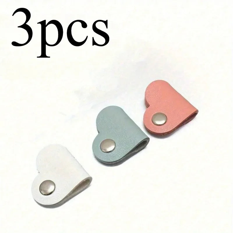3pcs Heart-Shaped Faux Leather Cable Cord Winder Organizer Cable Management Clips for Headphones