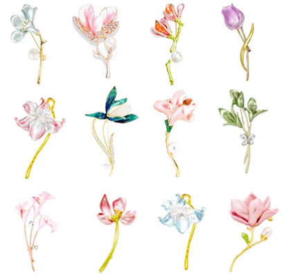 Resin Tulip Brooch for Women Unisex Rhinestone Flower Pin Pearl Plant Lapel Pin Banquet Party Backpack Gifts Jewelry Accessories