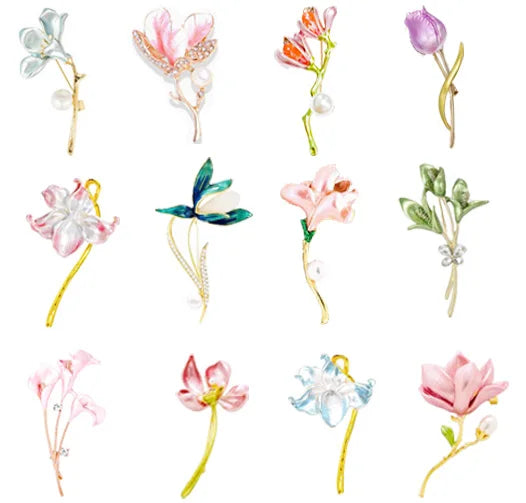 Resin Tulip Brooch for Women Unisex Rhinestone Flower Pin Pearl Plant Lapel Pin Banquet Party Backpack Gifts Jewelry Accessories