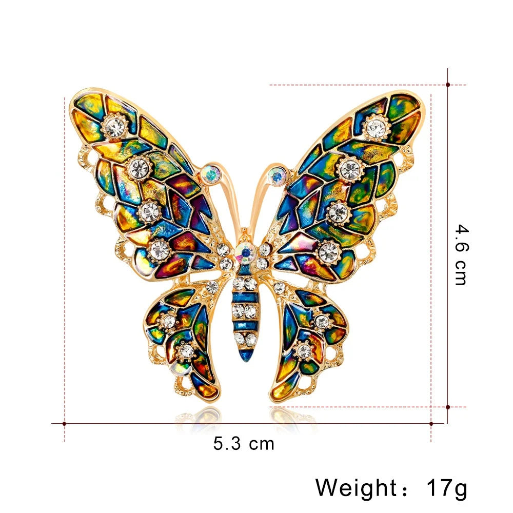 Fashion Colorful Rhinestone Butterfly Brooch Enamel Animal Brooches Pin Clothing Jewelry Accessories for Women