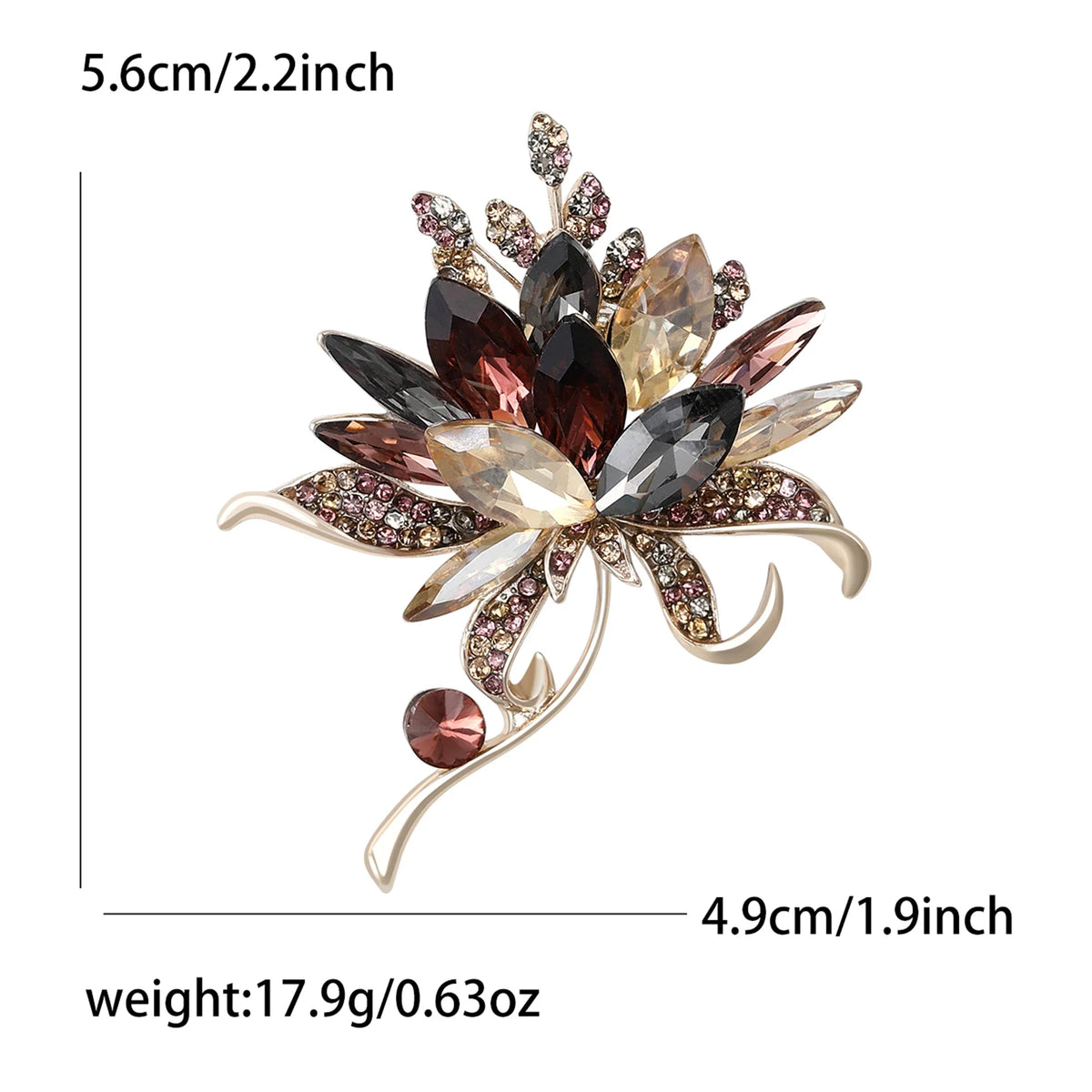 Beaut&Berry Luxury Crystal Glass Hand Bouquet Brooches for Women Unisex Flower Pins Available Casual Party Accessories Gifts