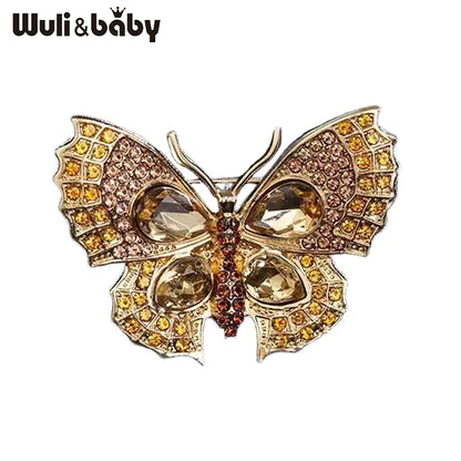 Wuli&baby Lovely Shining Butterfly Brooches 4-color Alloy Rhinestone Insects Brooch For Women's Office Party Clothes Pins Gifts
