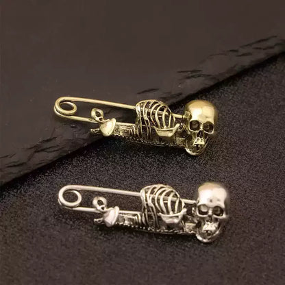 Vintage Halloween Skeleton Brooch for Men Punk Retro Skull Lapel Pin Gothic Clothing Fashion Jewelry Accessories Gift