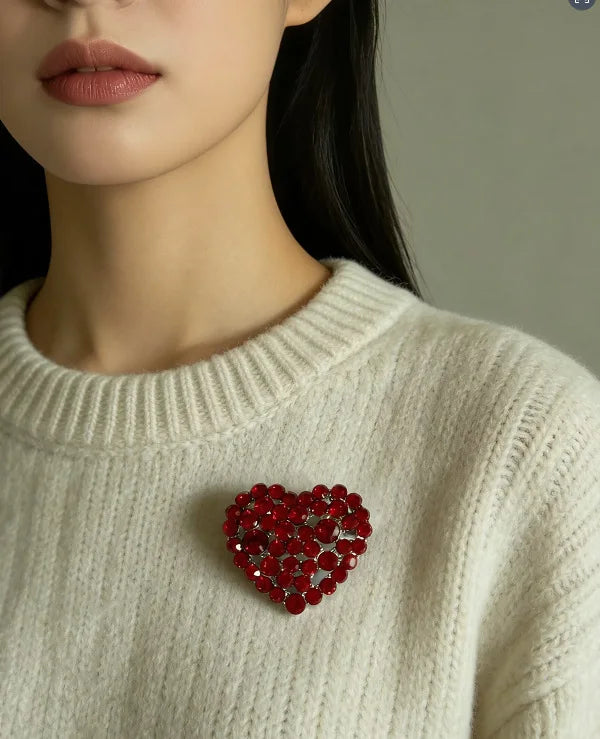 1PCS Red Pink Color Beaded Heart Rhinestone Brooch for Women Love Pins Valentine Gifts Accessories