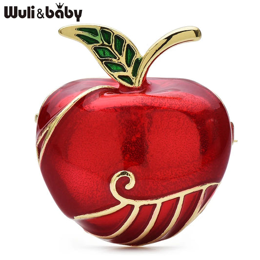 Wuli&baby Cute Red Apple Brooches Alloy Enamel Pretty Fruits Brooch For Women Children's Clothes Backpack Pins Gifts