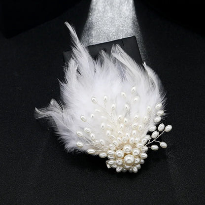SKEDS Women Men Fashion Exquisite Crystal Feather Pearl Brooch Pin Elegant Classic Lady High-end Badges Accessories Gift