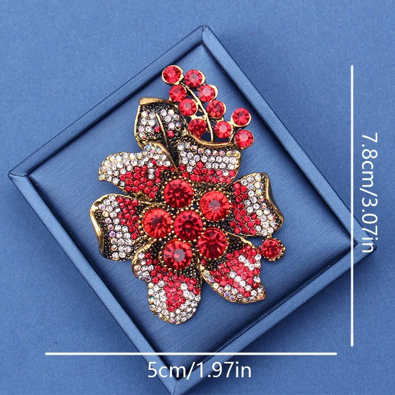 New Rhinestone Flower Brooch European and American Heavy Industry Coat Brooch Fashion Accessory Pins Jewelry