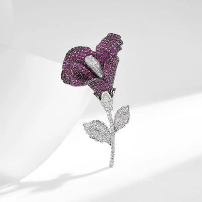 Micro Pave Flower Fashion Brooch Pins For Women Creative New Purple Luxury Handmade Brooches