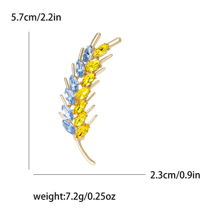 Beaut&Berry Ear of Wheat Brooches for Women Rhinestone Blue and Yellow Plant Pins 5-Color Unisex Casual Accessories Gifts