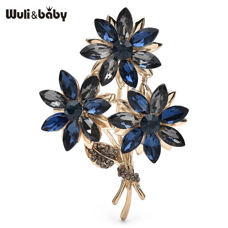Wuli&baby Crystal Flowers Wreath Brooches For Women Unisex 3-color Elegant Beautiful Plants Party Office Brooch Pins Gifts